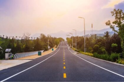 Aerial view of newly constructed highway under Bharatmala Pariyojana in India, showcasing national connectivity improvements
