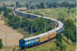 Indian Railways train equipped with Kavach 4.0 safety system operating on the Mathura–Kota route, a key Delhi–Mumbai corridor segment