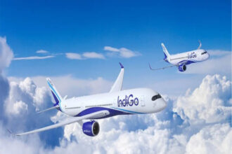 IndiGo Airbus aircraft on runway, symbolizing the airline’s global expansion strategy and international growth plans.