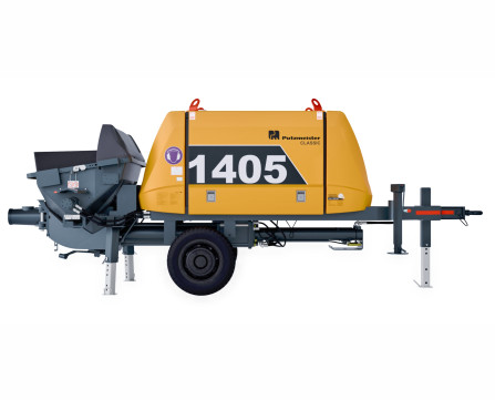 Putzmeister BSA 1405 D Classic stationary concrete pump on construction site, built for durability and high performance in Indian conditions