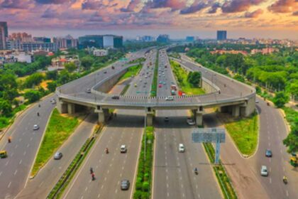 Aerial view of Kundli-Manesar-Palwal (KMP) Expressway in Haryana undergoing repair and upgrade work under a ₹523 crore government project.