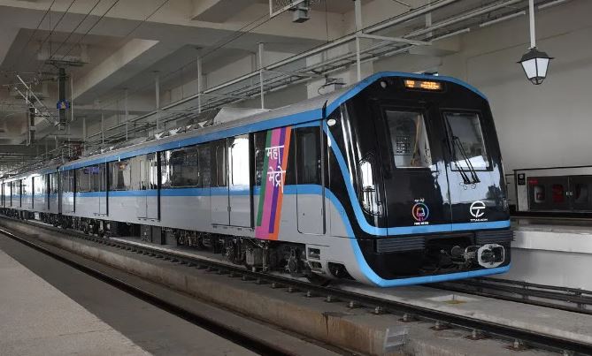 Patna Metro train during first successful trial run at depot, marking progress toward launch of metro services in Bihar’s capital city.
