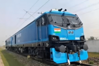 “Freight train running on India’s Dedicated Freight Corridor”