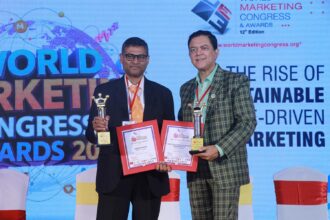 CASE Construction Equipment team receiving the Best Integrated Campaign Award for the ‘CASE Ka Bharosa’ initiative at the World Marketing Conclave & Awards.