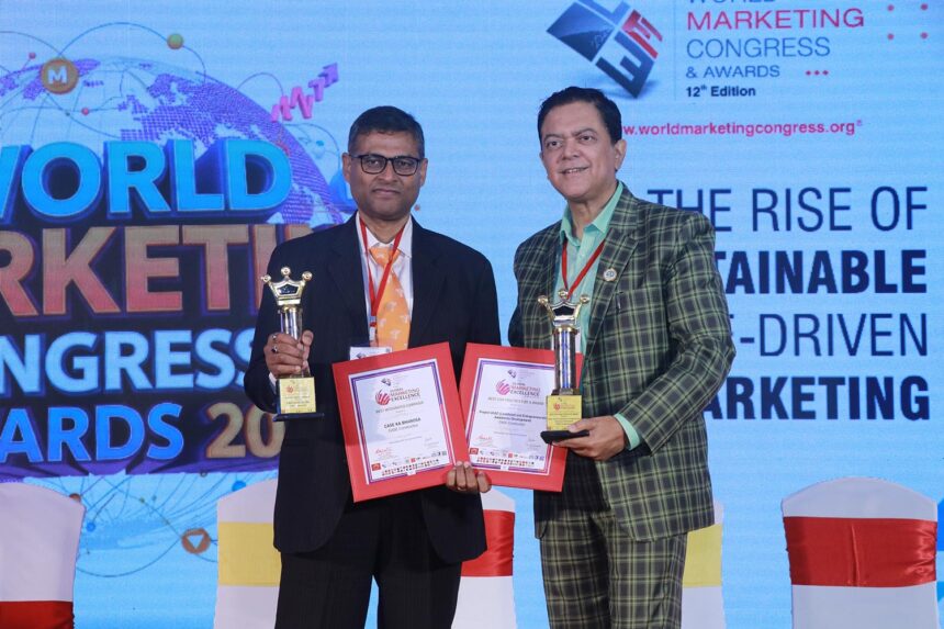 CASE Construction Equipment team receiving the Best Integrated Campaign Award for the ‘CASE Ka Bharosa’ initiative at the World Marketing Conclave & Awards.