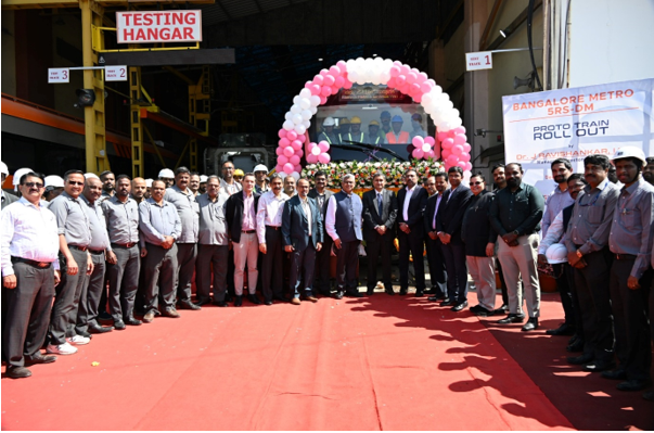 BEML driverless metro trainset prototype unveiled for BMRCL Phase-2 network at Bengaluru Rail Complex