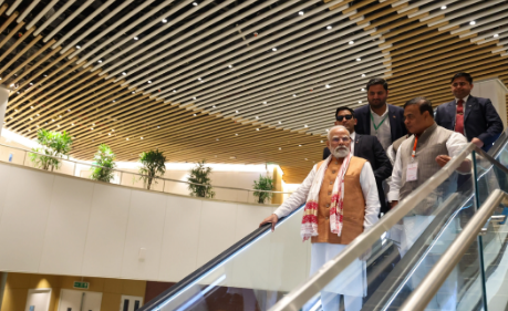 Prime Minister Narendra Modi inaugurating the new integrated terminal at Guwahati Lokpriya Gopinath Bardoloi International Airport in Assam