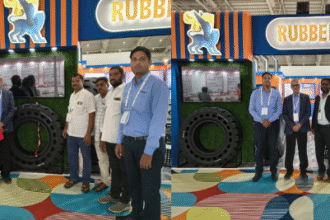 Rubber King Tyres showcases Emperador pneumatic tyre and Mighty Midas solid tyre at EXCON 2025 construction equipment exhibition