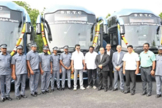 Volvo 9600 coaches flagged off by Tamil Nadu CM M.K. Stalin at Island Grounds, Chennai, for premium intercity transport services.