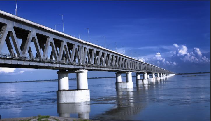 Bogibeel Bridge and Bhupen Hazarika Setu over the Brahmaputra River improving connectivity in Assam.