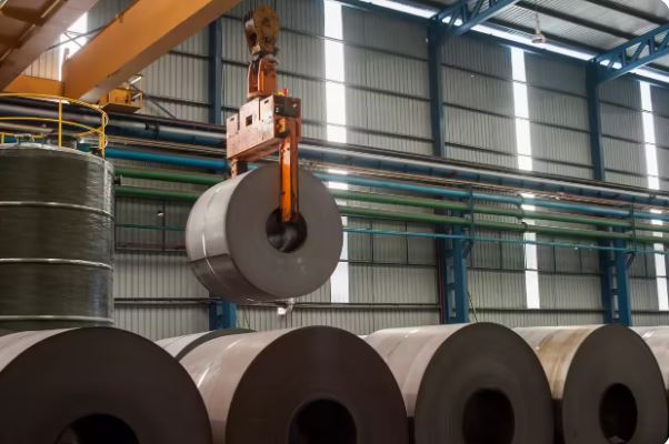 BlueScope Steel manufacturing facility with steel coils and industrial production line