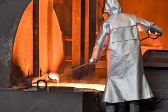 Steel coils prepared for export as EU steel shipments to the US decline following tariff reinstatement