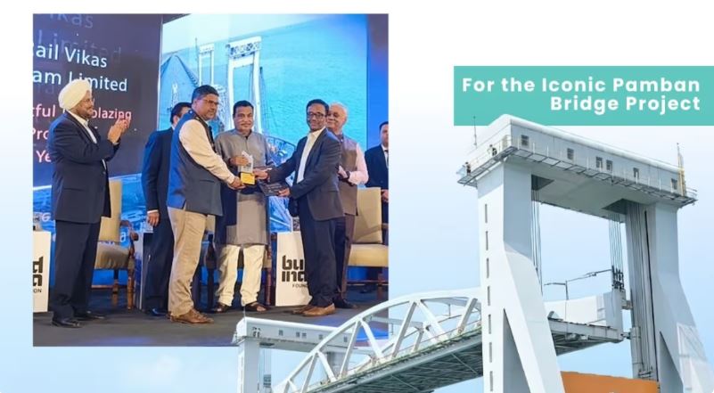 New Pamban Railway Sea Bridge connecting mainland India to Rameswaram Island, built by RVNL and recognised with a Trailblazing Infrastructure Award.