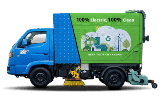 Switch Mobility electric municipal vehicles IeV3 garbage tipper and IeV4 road sweeper for urban sanitation and clean cities