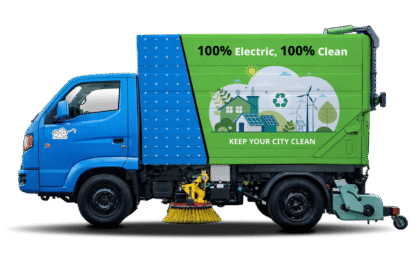 Switch Mobility electric municipal vehicles IeV3 garbage tipper and IeV4 road sweeper for urban sanitation and clean cities