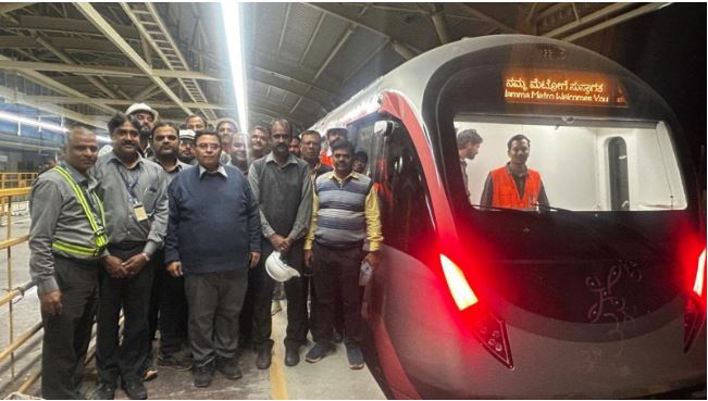 Bengaluru Namma Metro Pink Line elevated stretch under construction, safety trials underway, preparing for May 2026 opening