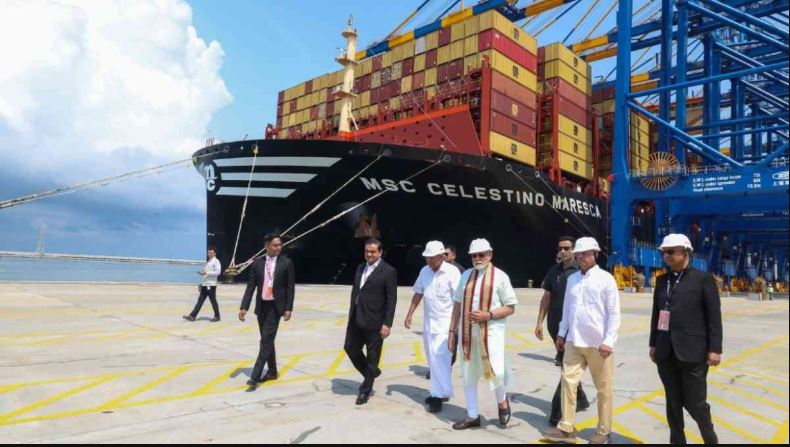 Prime Minister Narendra Modi inaugurating the Haldia Bulk Terminal developed by Adani Ports at Haldia Dock Complex in West Bengal for dry bulk cargo handling.