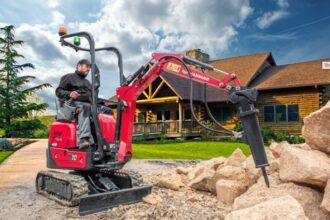 Yanmar SV10 compact mini excavator designed for tight and confined construction spaces