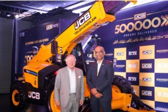 JCB construction equipment dealership with machines and service facility in Karnataka