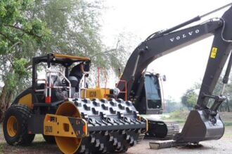 Volvo SD120 soil compactor deployed in Thailand for road construction and infrastructure projects with advanced telematics system
