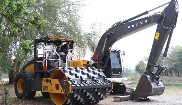 Volvo SD120 soil compactor deployed in Thailand for road construction and infrastructure projects with advanced telematics system