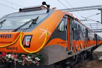 Amrit Bharat Express train operating on Indian Railways network between New Delhi and Gorakhpur