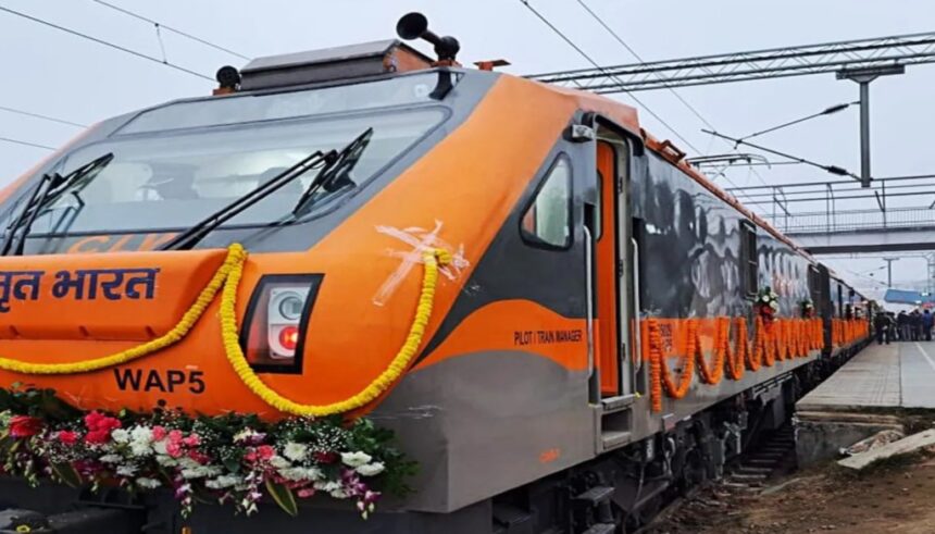 Amrit Bharat Express train operating on Indian Railways network between New Delhi and Gorakhpur