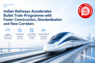 High-speed rail bullet train construction work in India with viaduct and elevated track development for Mumbai Ahmedabad corridor