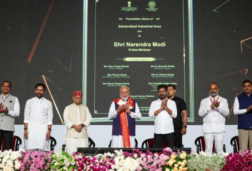 Prime Minister Narendra Modi launching ₹9,400 crore infrastructure and industrial projects in Telangana