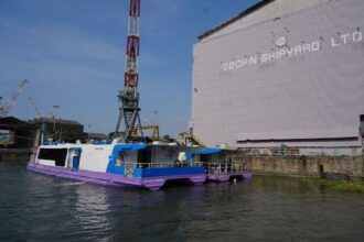 Harbour tug vessel under construction at Cochin Shipyard facility in India