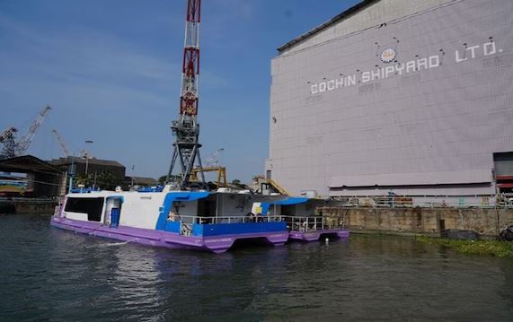 Harbour tug vessel under construction at Cochin Shipyard facility in India