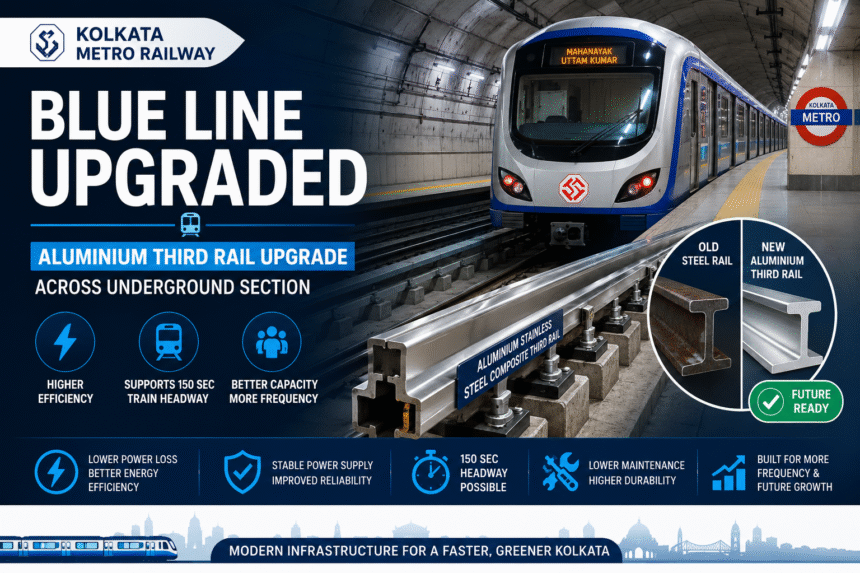Kolkata Metro Completes Aluminium Third Rail Upgrade Across Blue Line Underground Section to Support 150-Second Train Headway